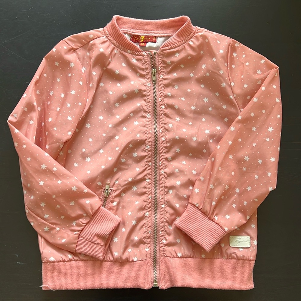 7 For all mankind light weight wind breaker jacket pick with flowers.
